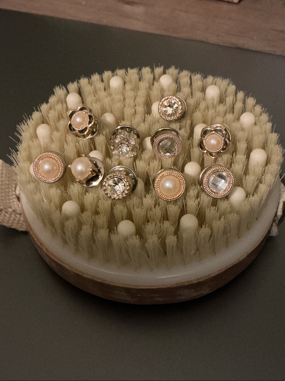 Gold Tone Pearl & Crystal Stud Button Pins Brooches Lot of 10 NEW